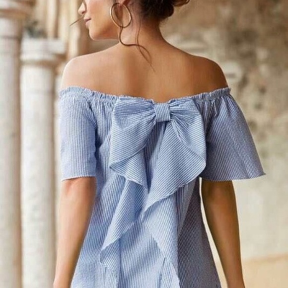 🎉HP🎉Sexy striped off  Shoulder Ruffle top - Picture 2 of 7